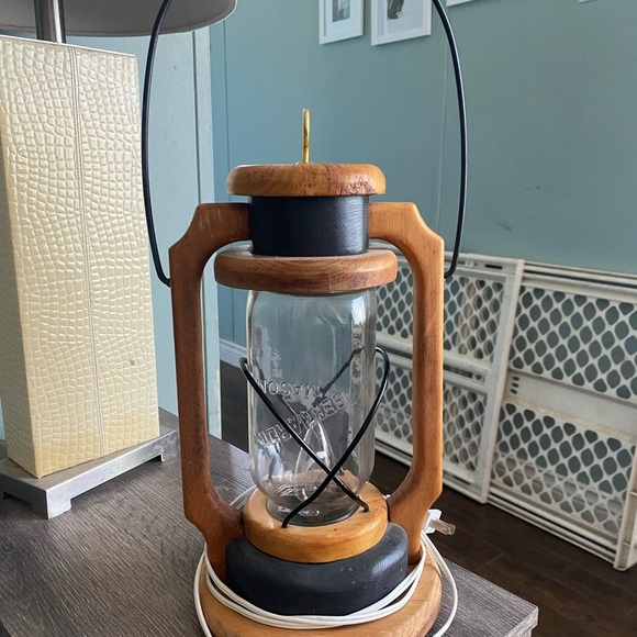 Rustic Wooden Lantern with Black Accents - Picture 8 of 10